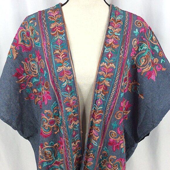 NWT Umgee Embroidered Open Kimono Duster Cardigan Floral Boho Side Slits - Picture 5 of 9